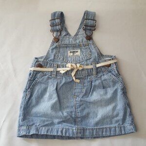 OshKosh B’Gosh Vestbak Baby Girls Striped Denim Skirt Overalls Jumper Size 6 Mon